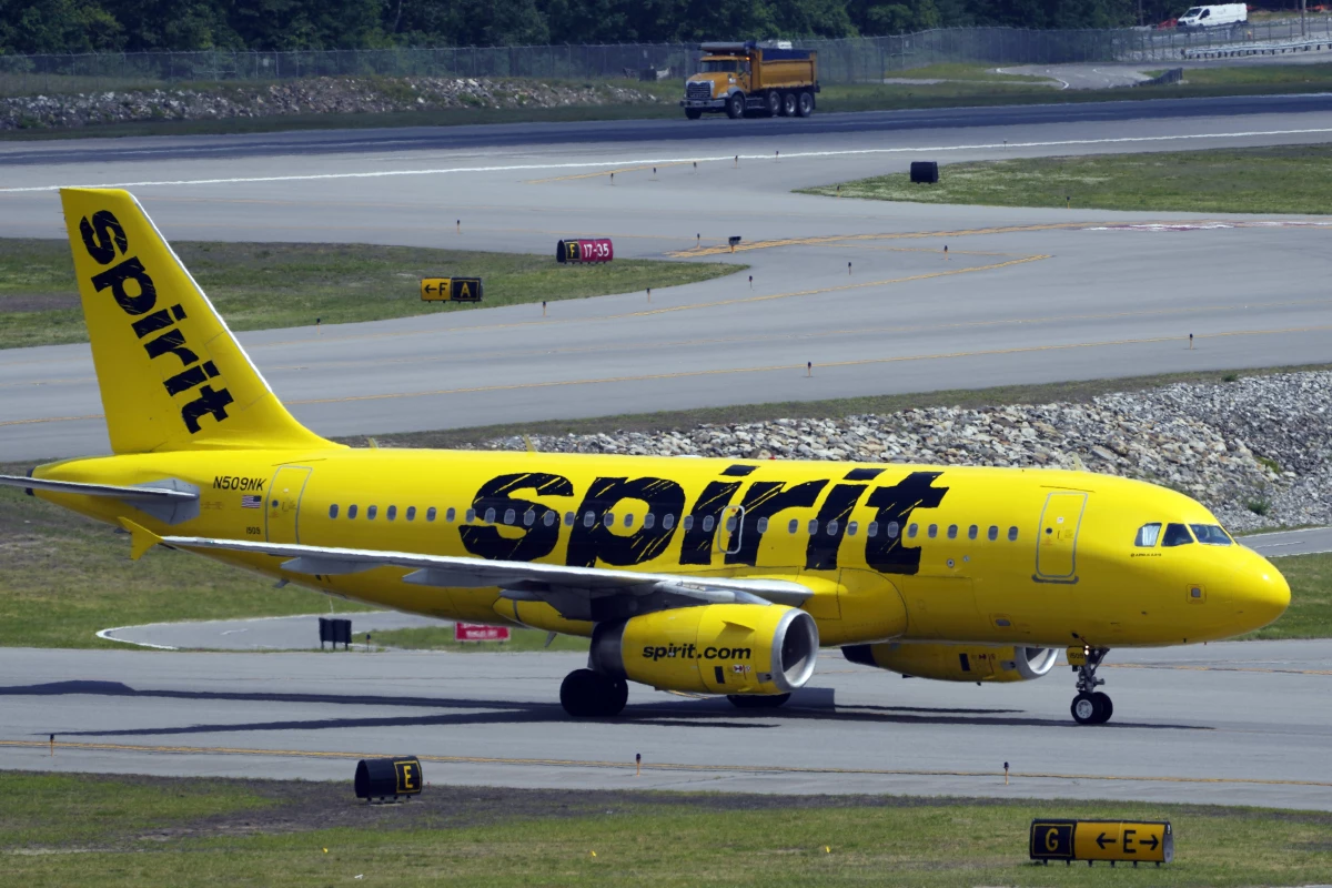 A Spirit Airlines plane taxis at New Hampshire's Manchester Boston Regional Airport on June 2, 2023. The budget carrier said Friday that it has filed for bankruptcy protection again, months after emerging from a Chapter 11 reorganization.