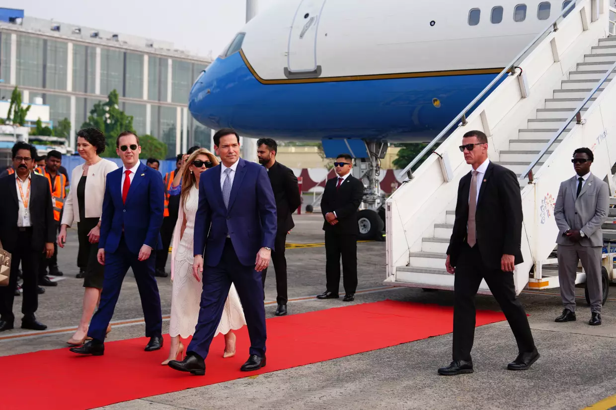 United States Secretary of State Marco Rubio disembarks his plane at Netaji Subhash Chandra Bose International Airport in Kolkata, India, Saturday, May 23, 2026.