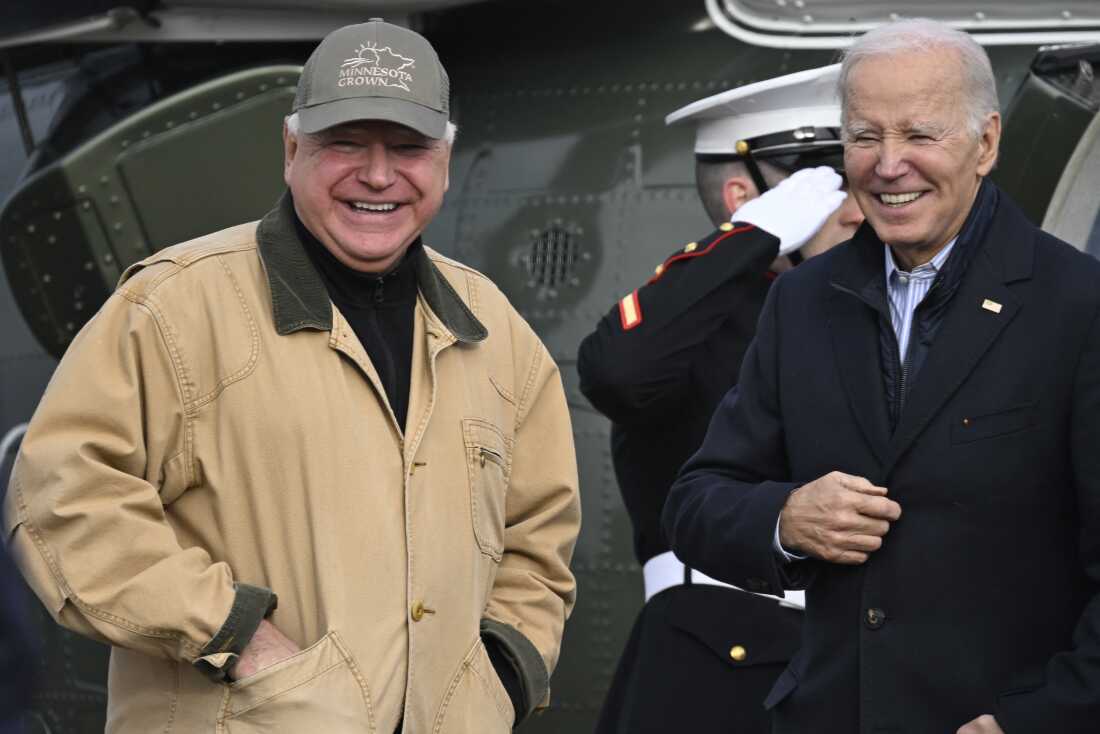 Minnesota Governor Tim Walz with President Joe Biden in Northfield, Minn., on Nov. 1, 2023.
