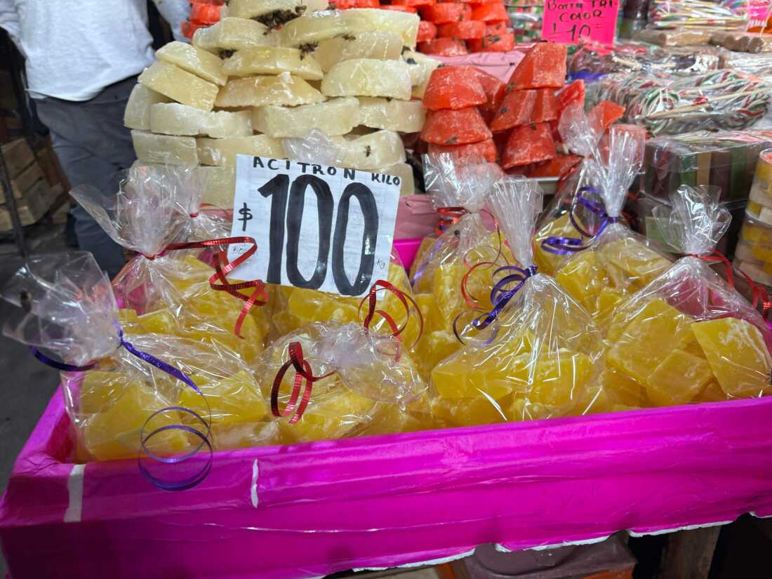 Acitrón on sale at a stall in Merced market in Mexico City.