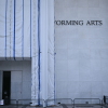 The entrance to the John F. Kennedy Center for the Performing Arts in Washington, D.C. on Aug. 13, still draped with the tarp that has been in place for months.