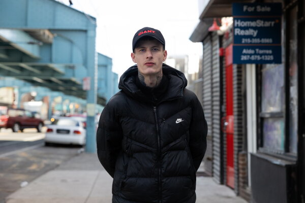 Justin Carlyle, 23, in kensington, Philadelphia, has struggled wiht fentanyl addiction for a decade.