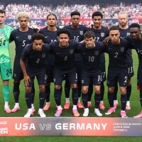 Players of the United States pose for a team photograph prior to their World Cup tune-up match against Germany at Chicago's Soldier Field on Saturday.