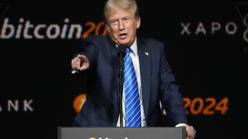 President Donald Trump, at the time on the campaign trail seeking reelection, speaks at the Bitcoin 2024 Conference Saturday, July 27, 2024, in Nashville, Tenn.