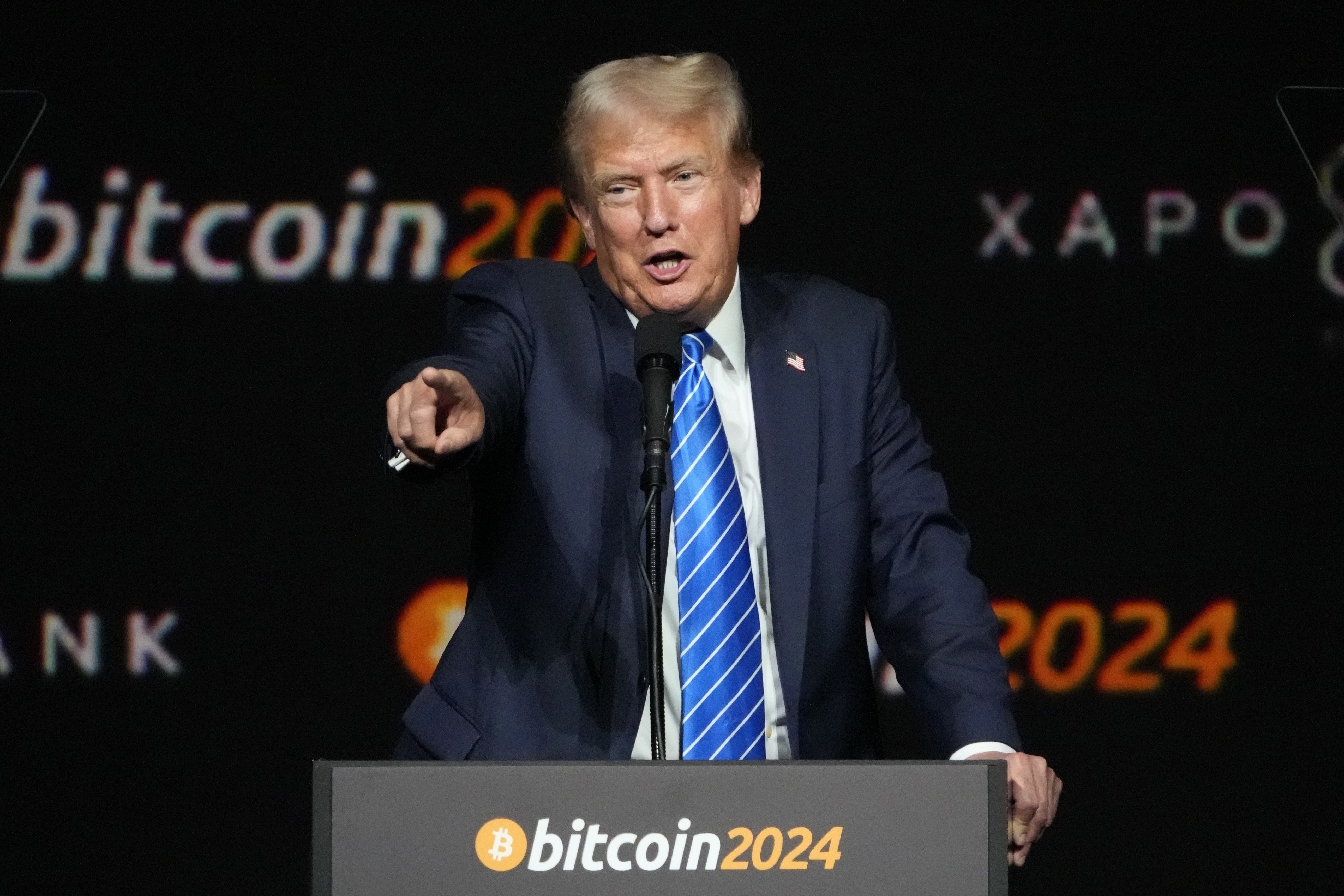 President Donald Trump, at the time on the campaign trail seeking reelection, speaks at the Bitcoin 2024 Conference Saturday, July 27, 2024, in Nashville, Tenn.