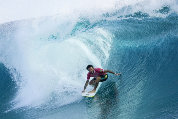Filipe Toledo, of Brazil, surfs during the second round of the 2024 Summer Olympics surfing competition Sunday.