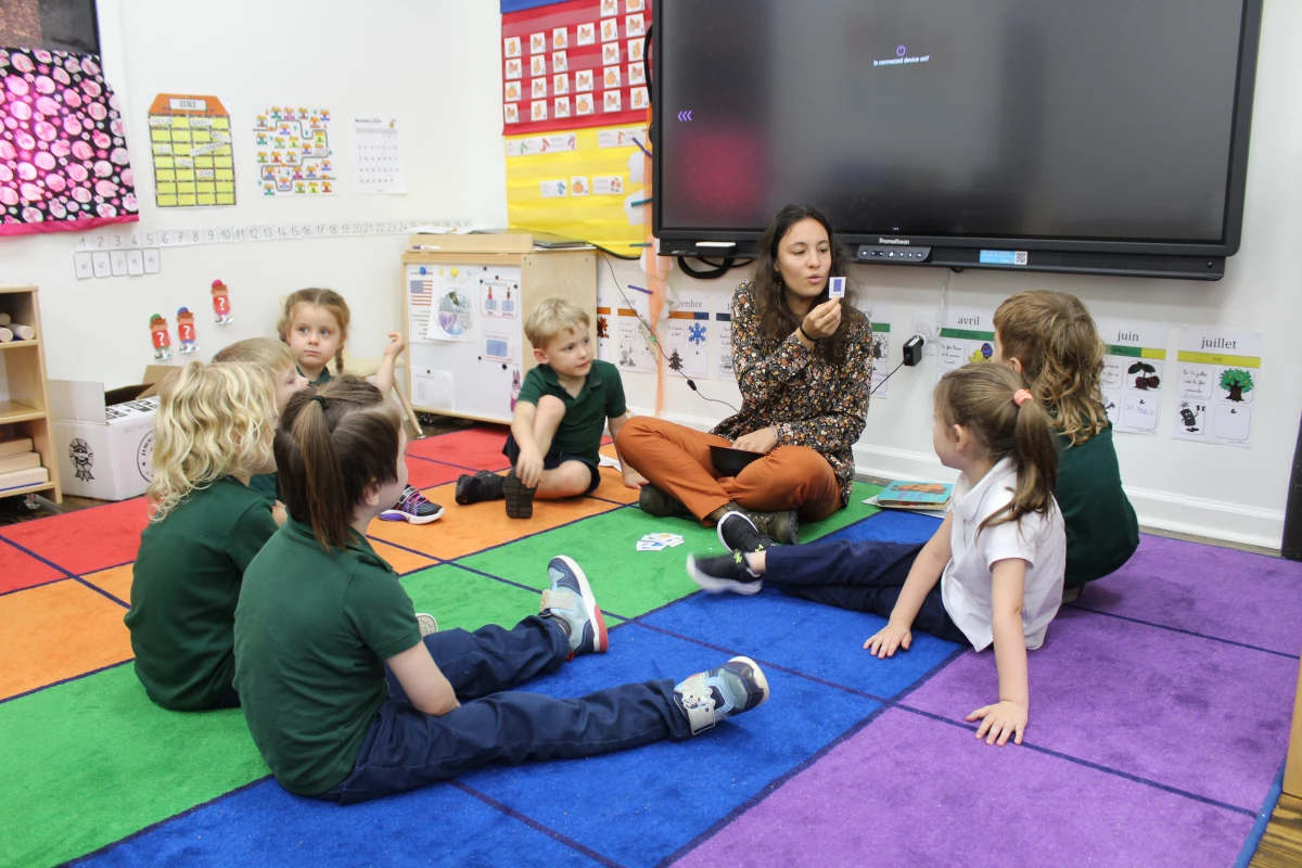 Camille Revillet teaches a pre-K class at École Pointe-au-Chien.
