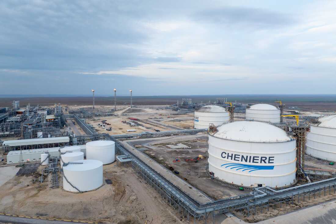 In an aerial view, the Sabine Pass liquefied natural gas plant owned by Cheniere Energy is seen on February 10, 2025 in Cameron, Louisiana.