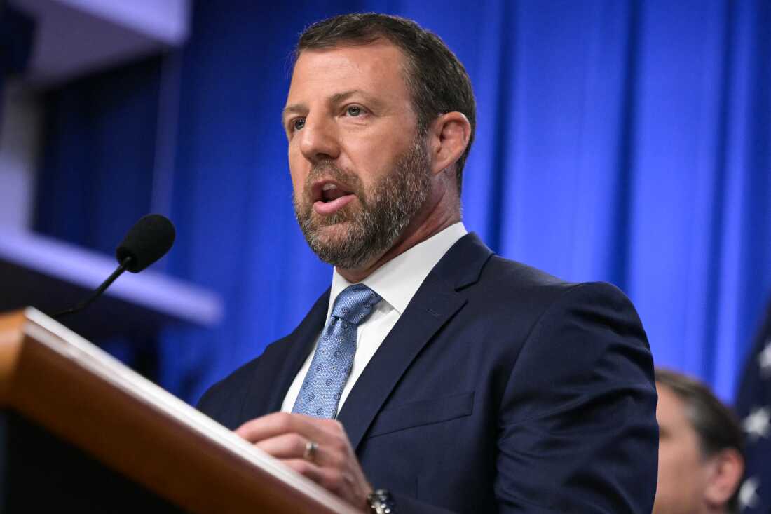 Secretary of Homeland Security Markwayne Mullin speaks during a June 11 press conference.
