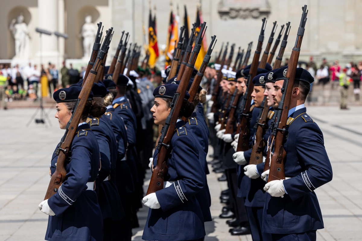 German soldiers participate in a ceremonial roll call on May 22 in Vilnius, Lithuania. Germany, which leads a multinational NATO task force in Lithuania, is in the process of deploying a 5,000-strong brigade to Lithuania on a permanent basis. NATO is strengthening its eastern flank as a deterrent to what it sees as an aggressive Russia.