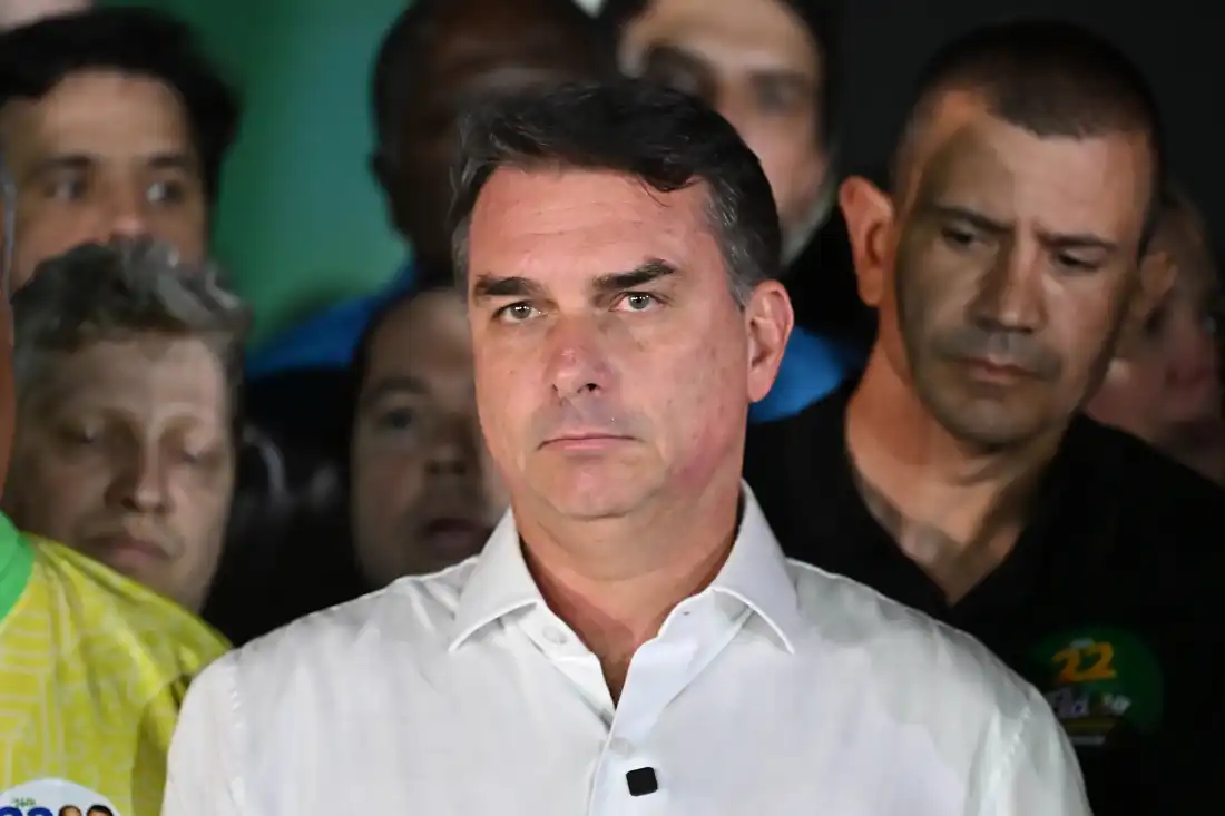 Flávio Bolsonaro reacts after losing Brazil’s presidential election to Luiz Inácio Lula da Silva in Brasília on October 25, 2026.