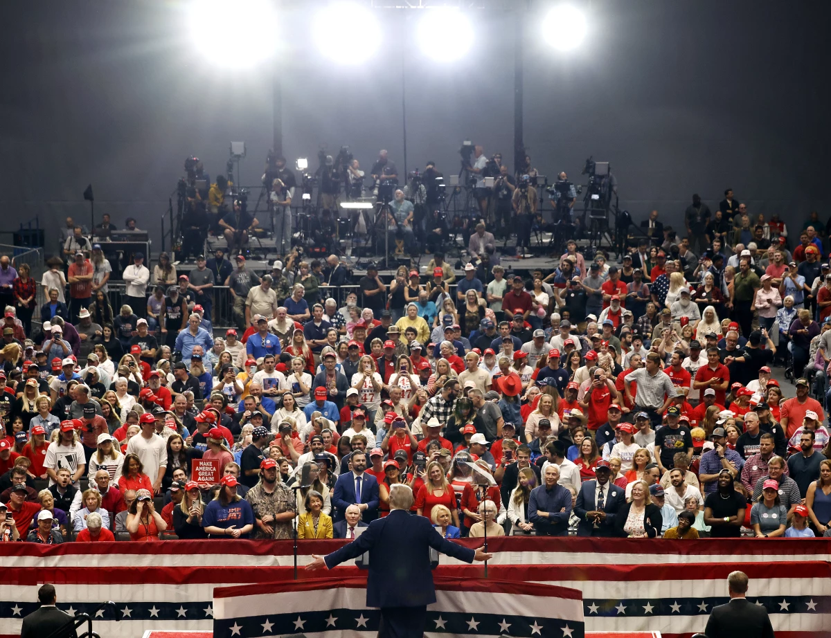President Trump speaks during a campaign event on October 30, 2024 in Rocky Mount, North Carolina. He plans to return to the city on Friday.
