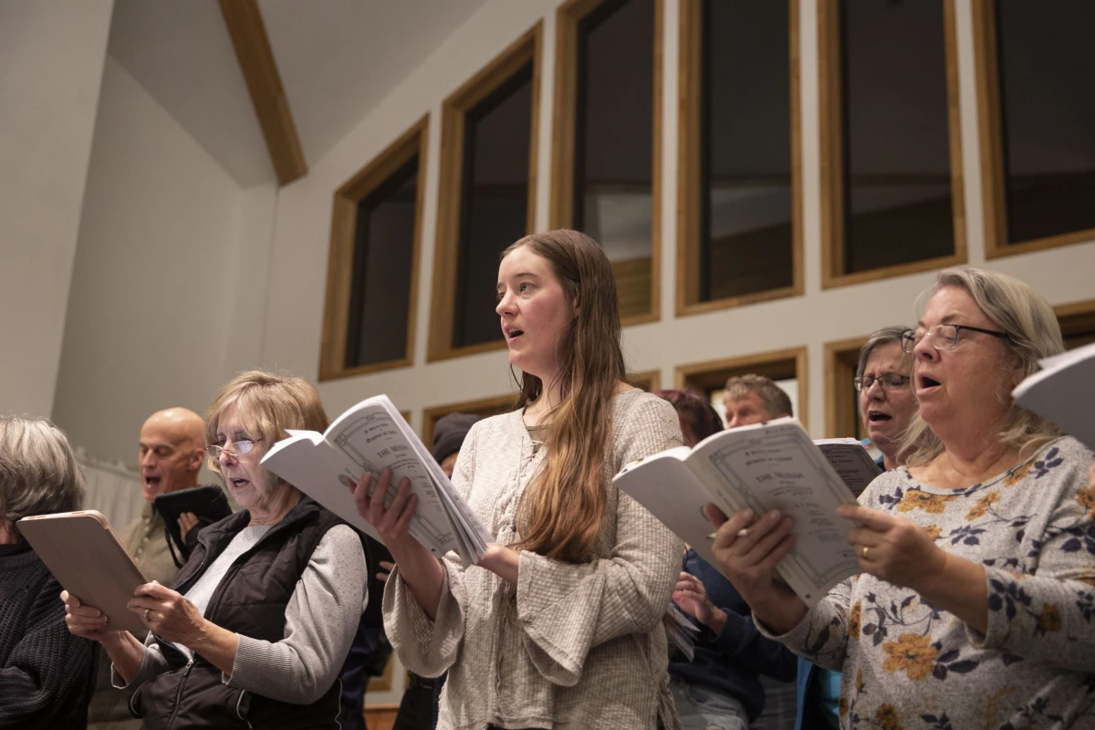 The North Fork Community Choir practices at the North Fork Baptist Church in Paonia, Colo., on Nov. 6 — the day after Election Day.