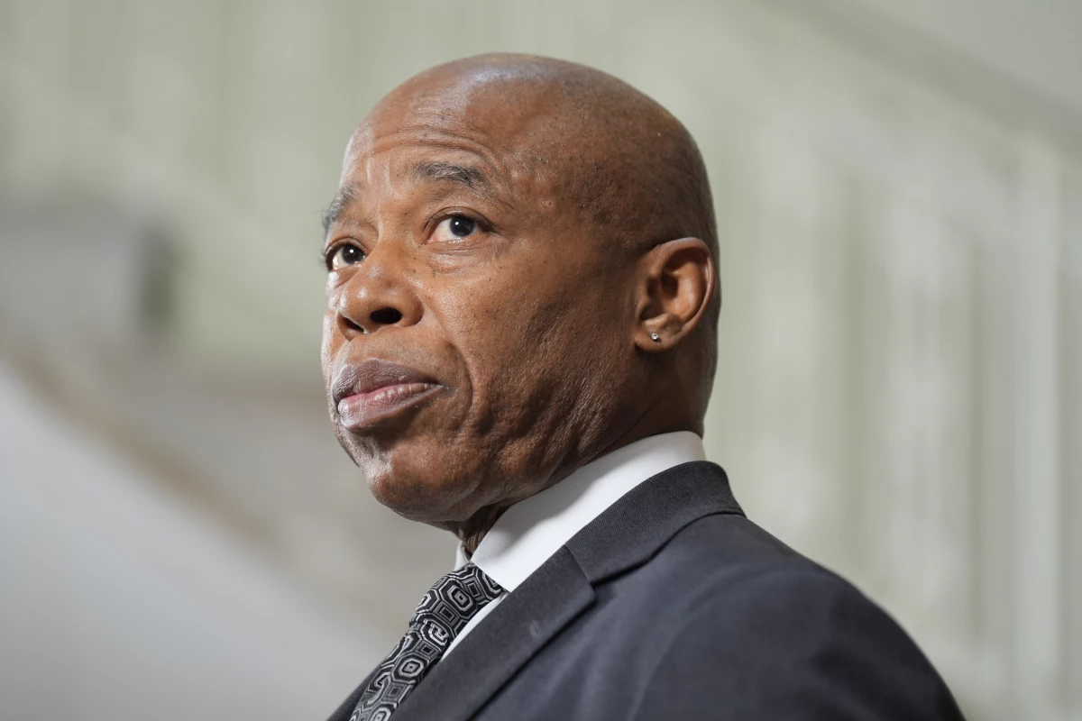 New York City mayor Eric Adams speaks to members of the press at a news conference in New York, Monday, Sept. 16, 2024.