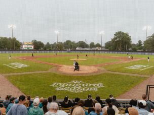 The first game of the Women's Professional Baseball League, hosted at Springfield's Robin Roberts Stadium. The 5,200-seat stadium sold out for opening day.