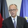 German Chancellor Friedrich Merz attends a news conference after a meeting with Jordan's King Abdullah II at the chancellery in Berlin, July 29.