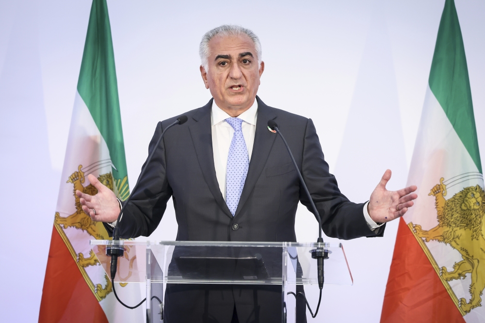Reza Pahlavi, the son of Iran's toppled Shah Mohammad Reza Pahlavi, speaks during a press conference, Monday, June 23, 2025 in Paris. (AP)