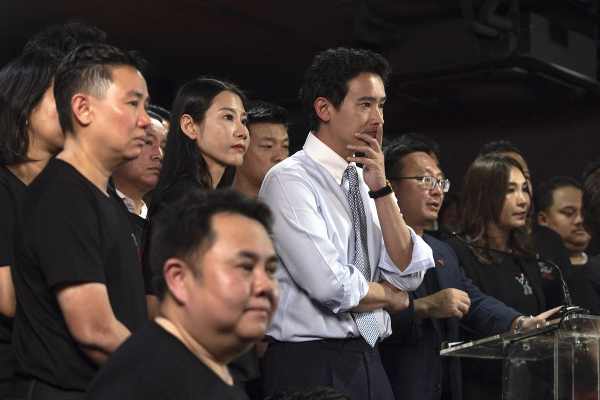 Former Thai prime ministerial candidate and ex-Move Forward Party leader Pita Limjaroenrat takes part in a a press conference at the party headquarters in Bangkok on Wednesday.