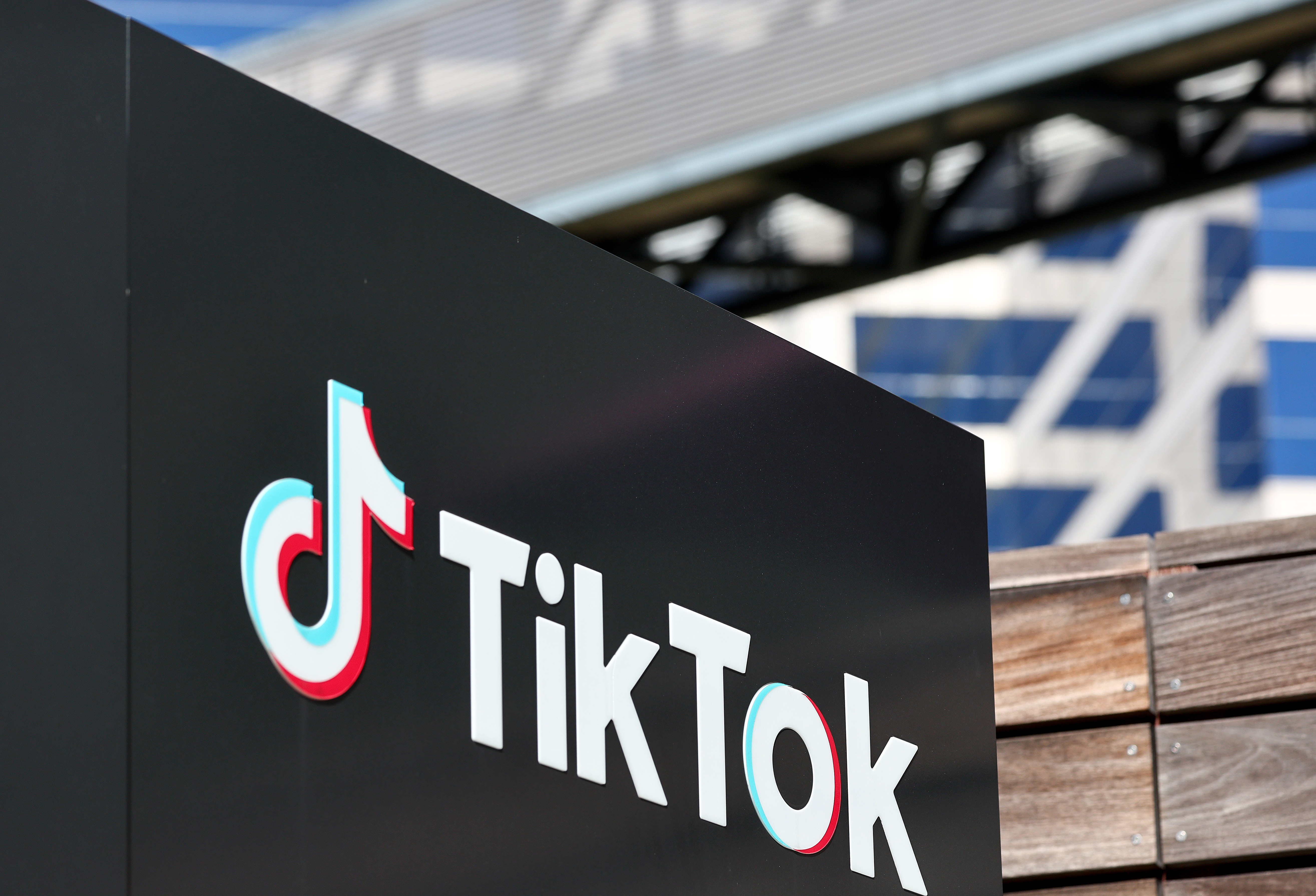 The TikTok logo is displayed outside TikTok offices on March 12, 2024 in Culver City, California.