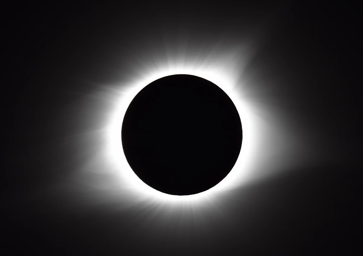 The moon covers the sun as it creates a total eclipse on Aug. 21, 2017, in Cerulean, Ky. The corona, the outer atmosphere of the sun, is visible.