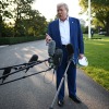 President Trump speaks to the press before boarding Marine One from the South Lawn of the White House on July 24 to attend the NATO leaders' summit in The Hague.
