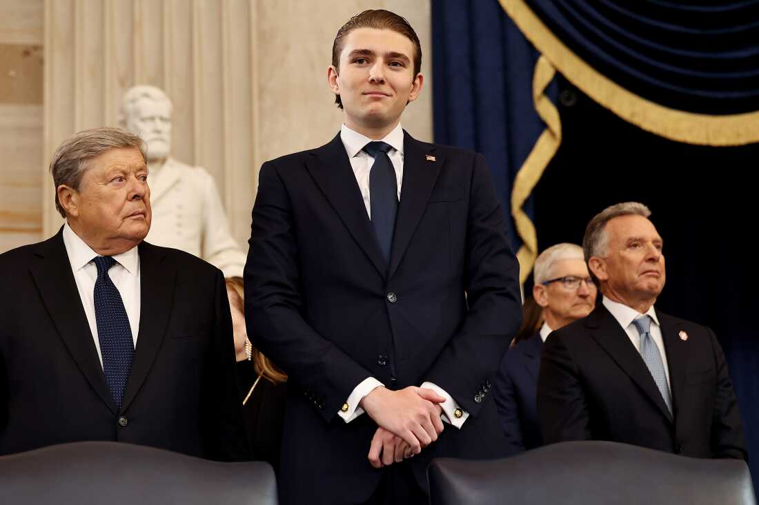 Barron Trump arrives to the inauguration of U.S. President-elect Donald Trump in the Rotunda of the U.S. Capitol on January 20, 2025 in Washington, DC.