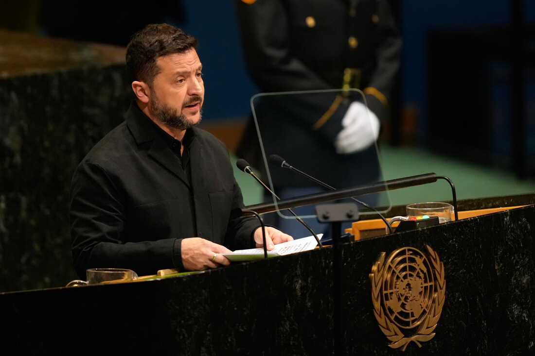 FILE - Ukraine's President Volodymyr Zelenskyy speaks during the 81st session of the United Nations General Assembly at United Nations headquarters, on Sept. 23, 2026.