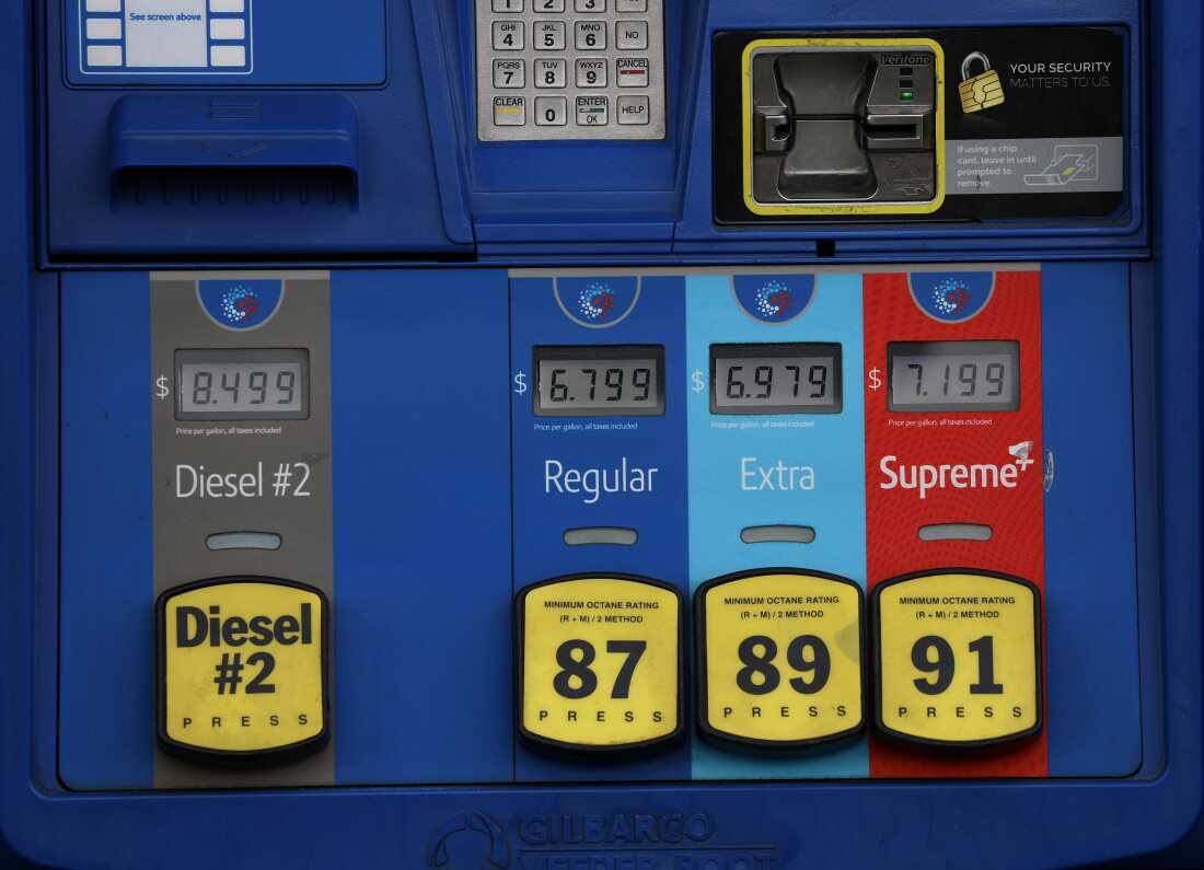 Gas prices over $6 a gallon are displayed at a Mobil station on May 4 in Los Angeles, California.