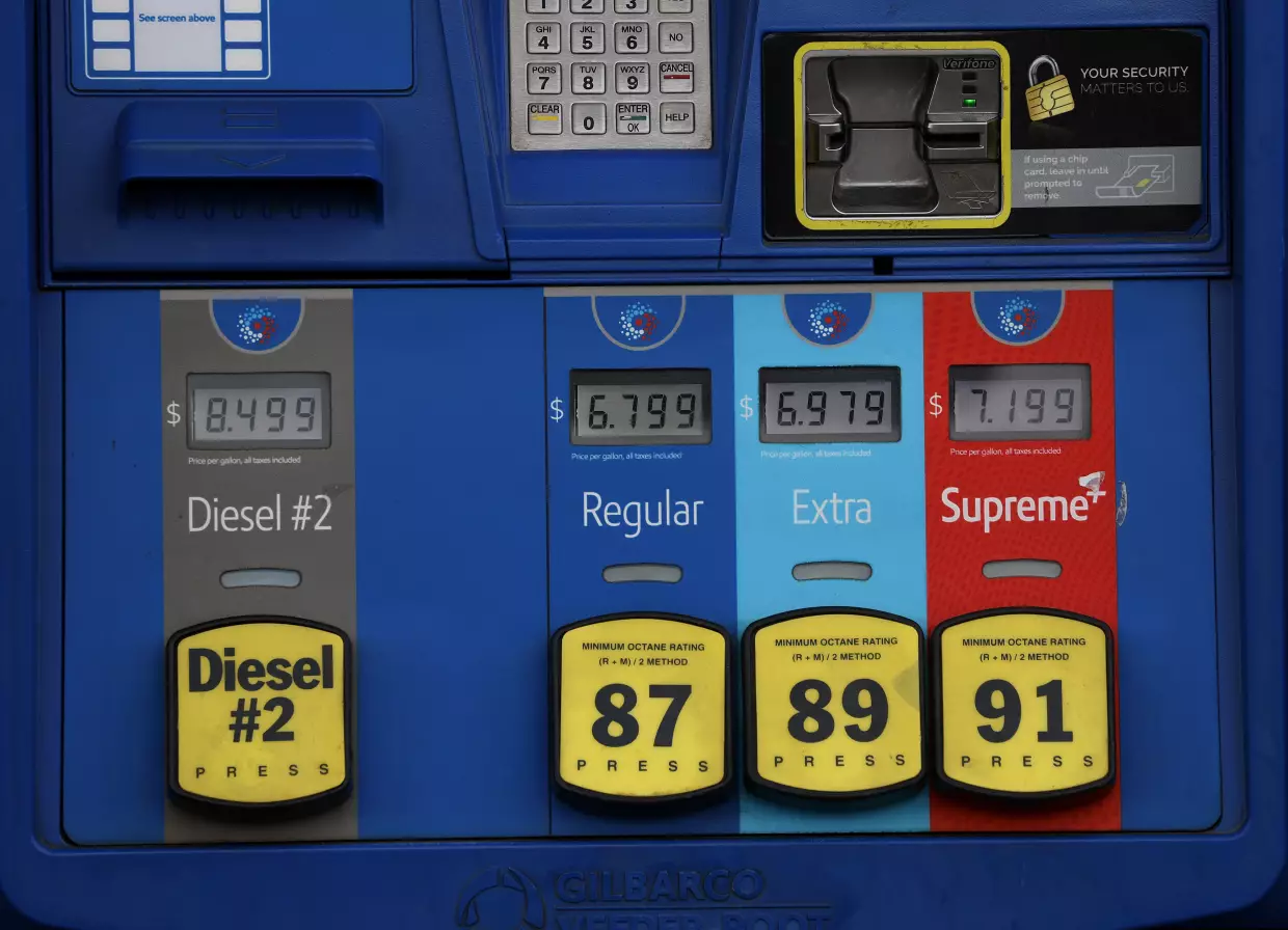Gas prices over $6 a gallon are displayed at a Mobil station in Los Angeles on May 4.