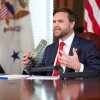 Vice President JD Vance hosts an episode of the Charlie Kirk Show in the Eisenhower Executive Office Building on Monday. Kirk was killed last week while speaking at Utah Valley University.