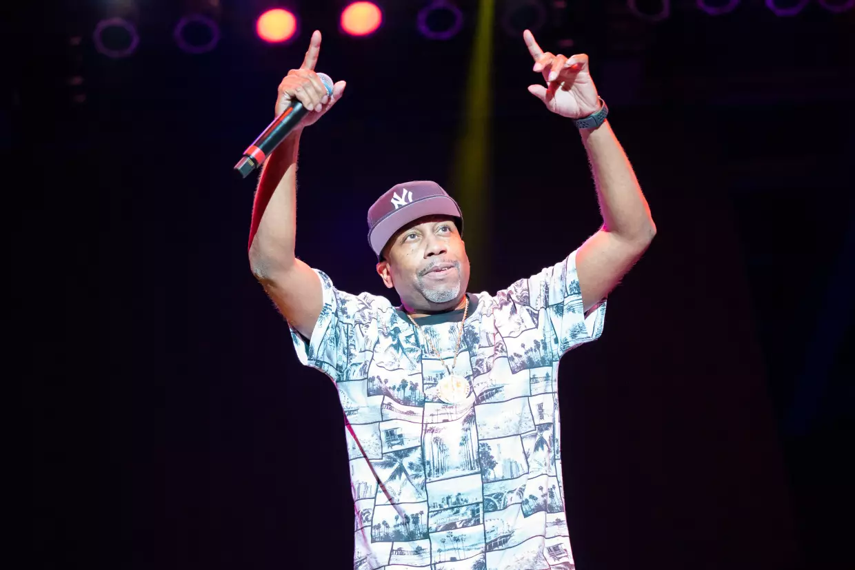 Rob Base performs during the "I Love The 90's" tour on Sunday, Aug. 7, 2022, at RiverEdge Park in Aurora, Ill.