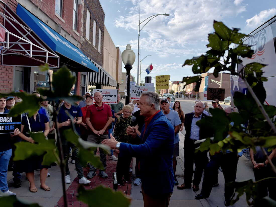Kansas Republican Sen. Roger Marshall speaks to supporters at a campaign stop in Newton, Kan. President Trump is coming to campaign for Marshall and other nominees in Wichita next week.