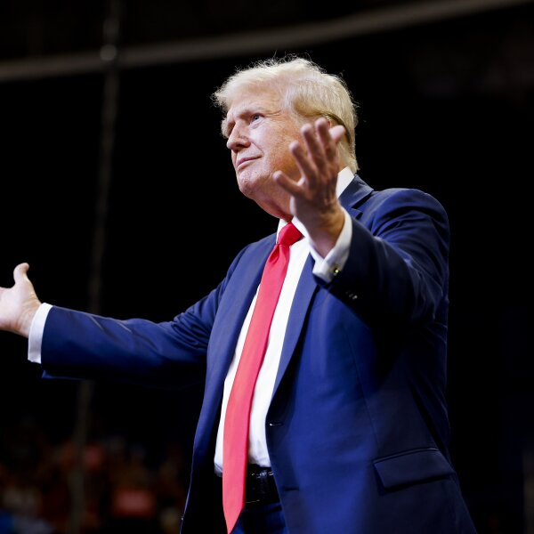 Republican presidential nominee, former President Donald Trump speaks at a rally in Bozeman, Mt., on Friday.