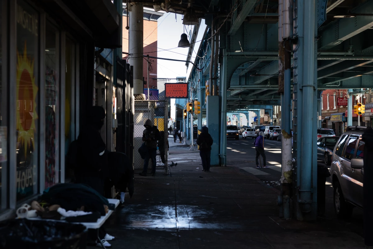The Kensington neighborhood in Philadelphia.  City officials, non-profit groups, churches and other organizations have attempted to reduce the amount of open street drug use, but most locals say progress has been slow.  While deaths are down, people struggling with addiction are visible on most streets.
