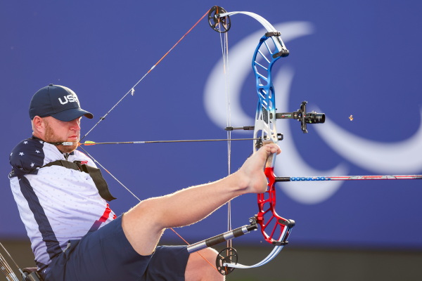 Matt Stutzman of Team United States competes in the Para archery men's individual quarterfinal on Sept, 1.