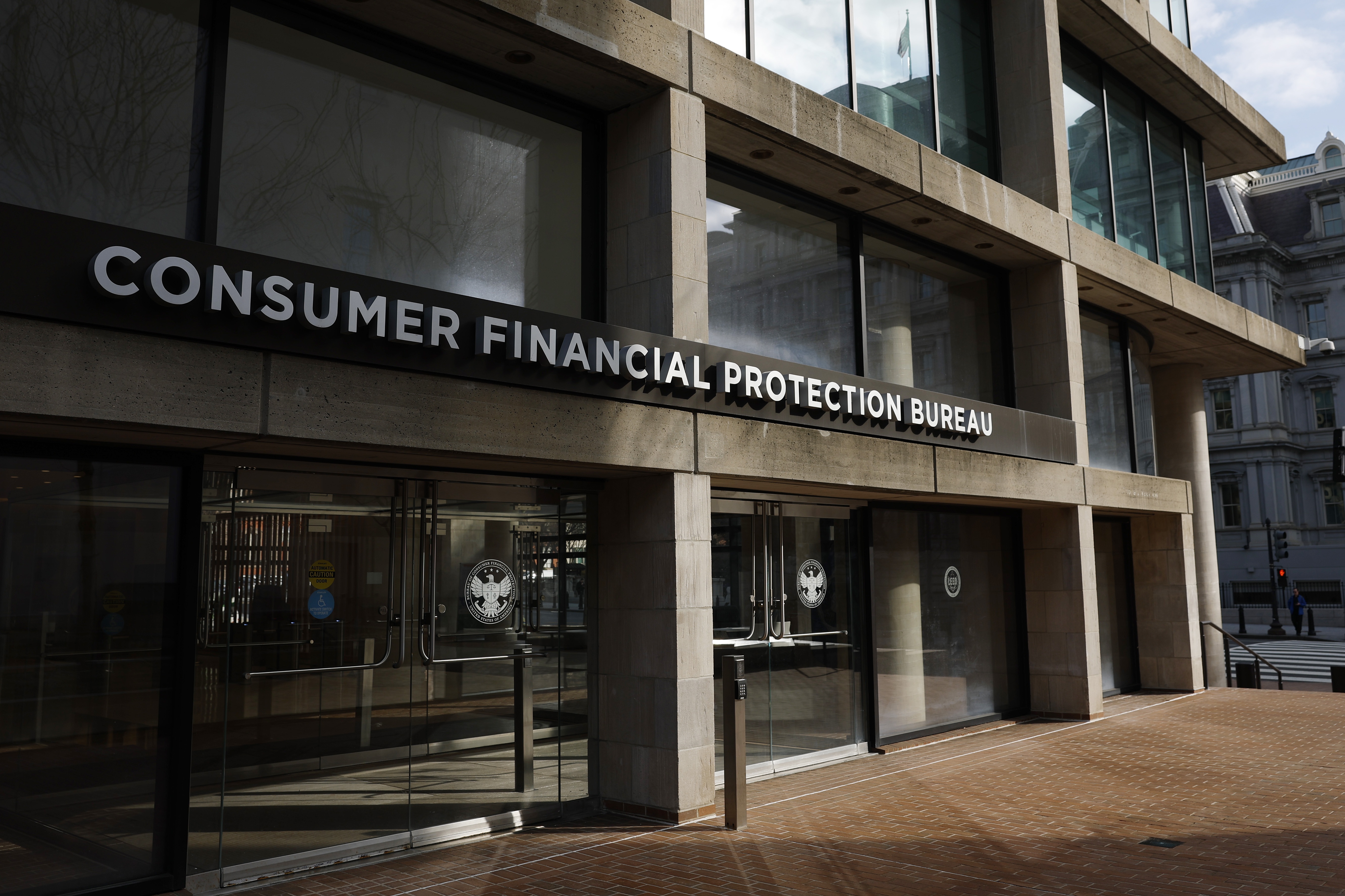 The exterior of the Consumer Financial Protection Bureau (CFPB) Headquarters on Feb. 10, 2025 in Washington, DC. Employees of the CFPB were notified that the headquarters would be closed and that employees were to work from home.