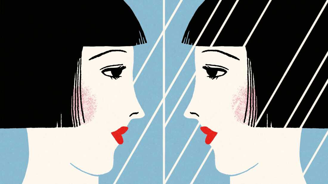 Digital illustration of a woman looking at herself in the mirror.