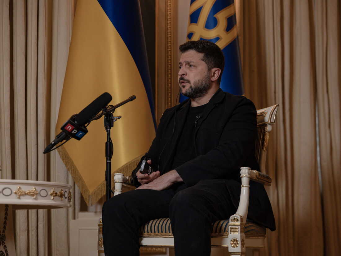Ukrainian President Volodymyr Zelenskyy speaks with NPR in Kyiv, Ukraine, on Tuesday.