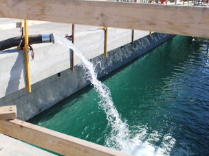 Water flows into the Cave Creek Water Reclamation Plant in Phoenix on March 27, 2026. The city is building a system that safely can turn sewage into clean drinking water. Officials aim to send its purified water in city pipes in early 2029.