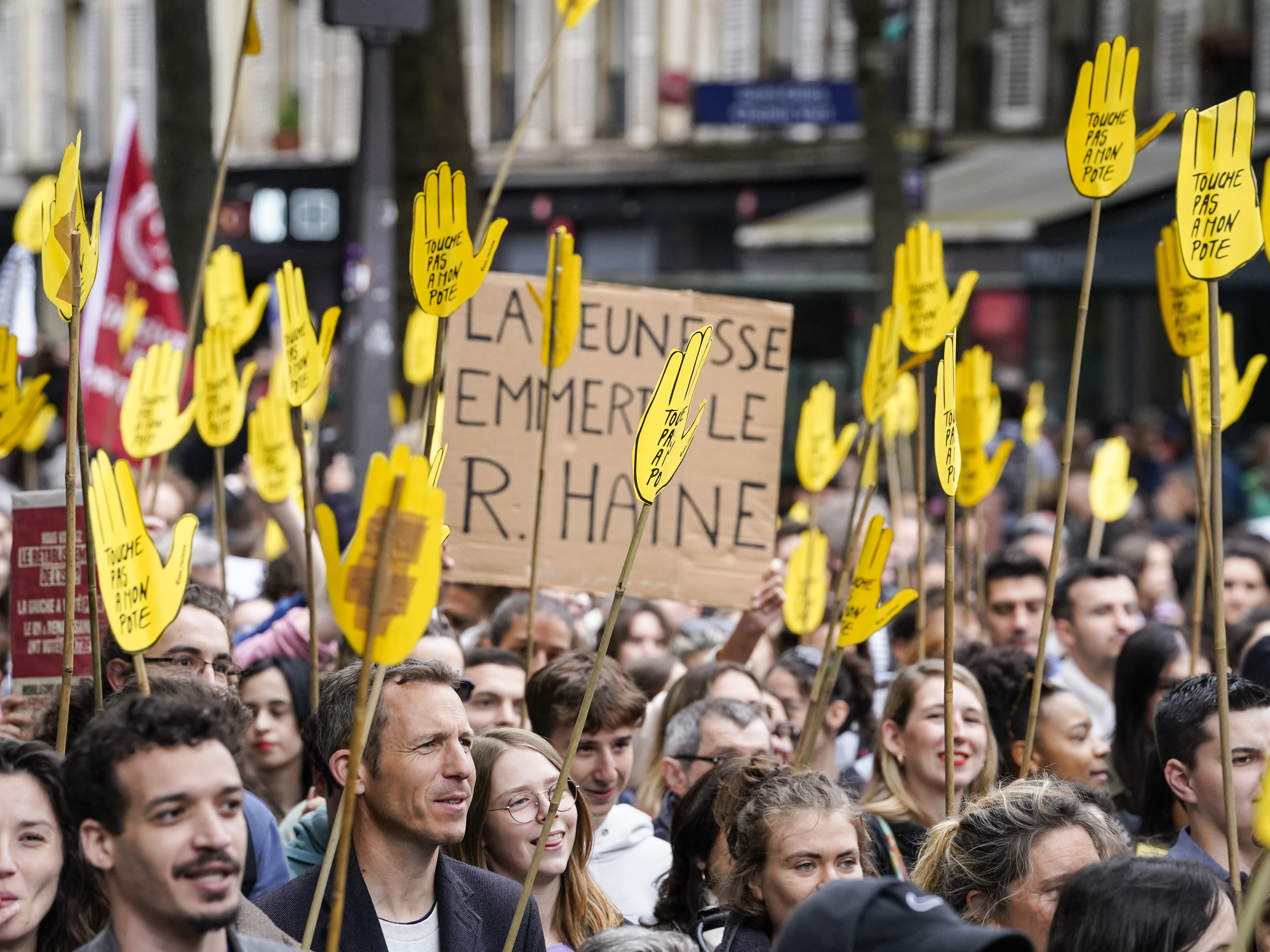 Demonstrators rallied against the far right in France on Saturday.