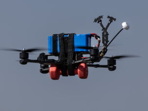 A Lupynis-10-TFL-1 drone is seen in the air at a test site in central Ukraine.