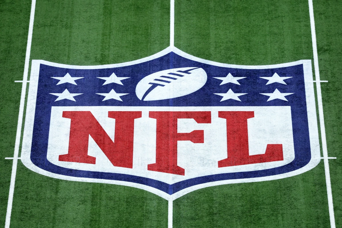 The NFL logo is seen on the field ahead of Super Bowl LIX between the Kansas City Chiefs and Philadelphia Eagles on February 09, 2025 in New Orleans, La. Playing in a Super Bowl is the dream of nearly every collegiate player that's set to be drafted over the next few days.