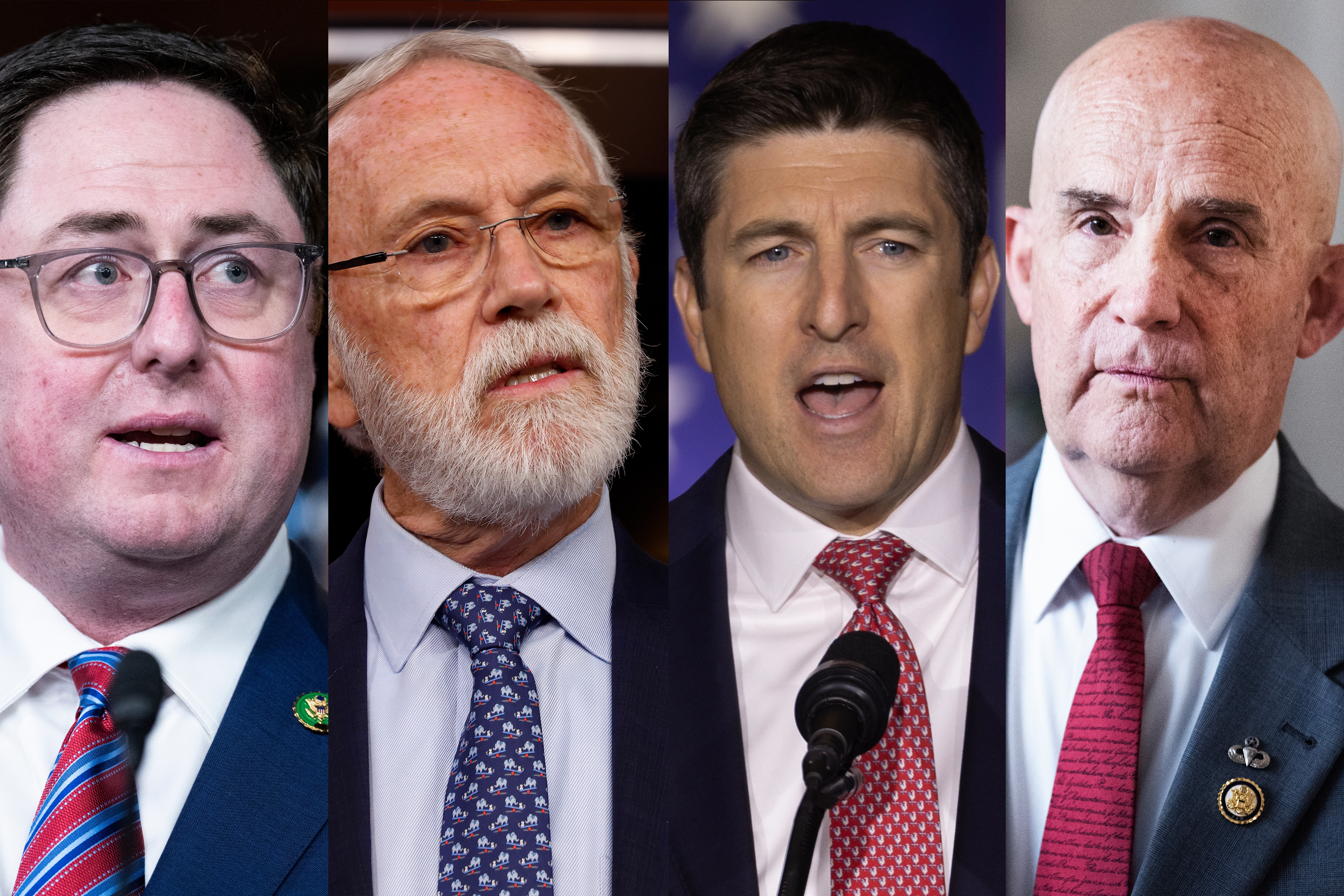 These are a few of Republican lawmakers facing constituents during the August recess from Congress. From left: Rep. Mike Flood, R-Neb.; Rep. Dan Newhouse, R-Wash.; Rep. Bryan Steil, R-Wis.; Rep. Keith Self, R-Texas.
