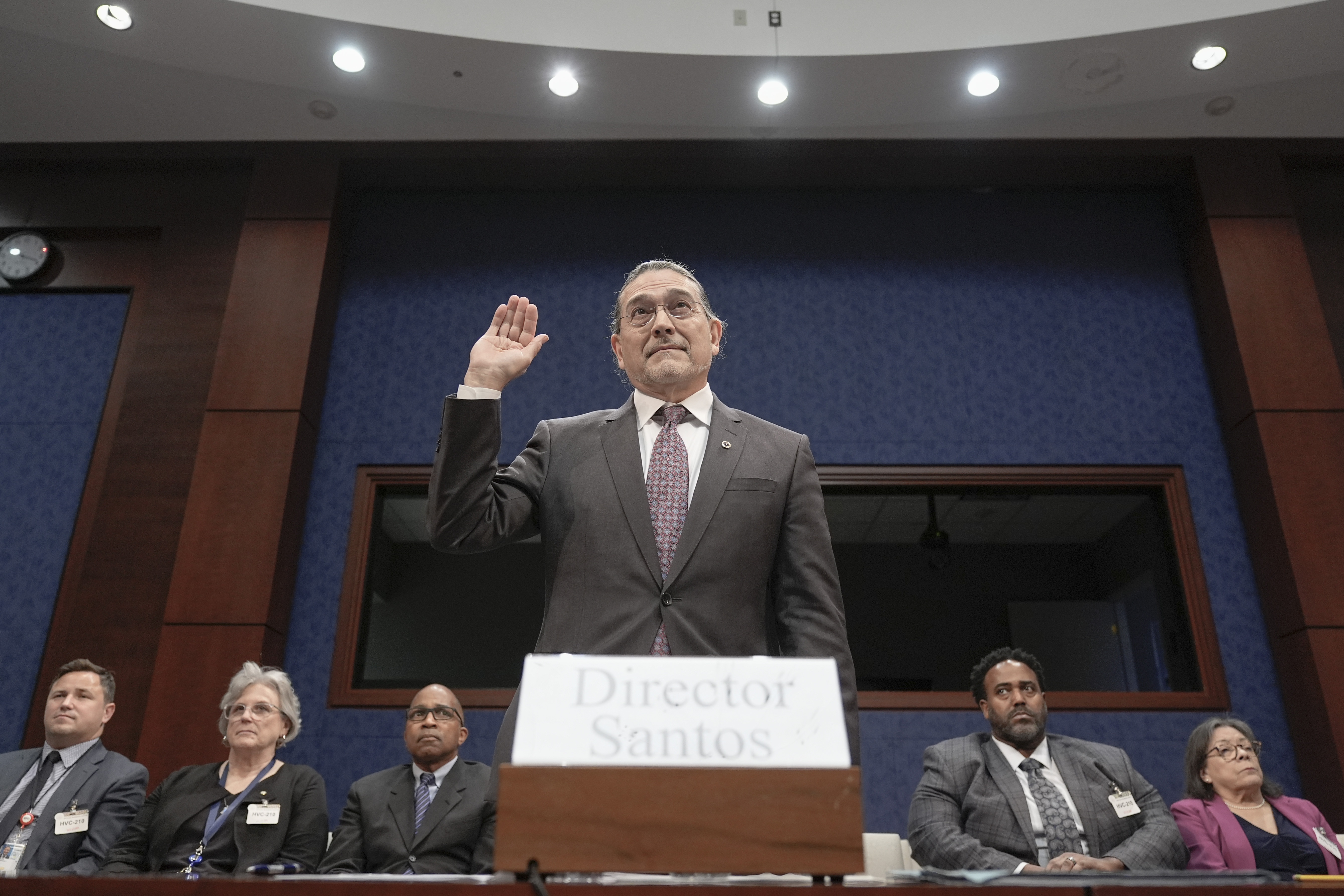 Robert Santos, who resigned as U.S. Census Bureau director on Feb. 14, raises his right hand to swear in during a House Oversight Committee hearing in December 2024 on Capitol Hill in Washington, D.C.