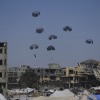 Humanitarian aid is airdropped to Palestinians over northern Gaza Strip, Sunday, July 27, 2025.