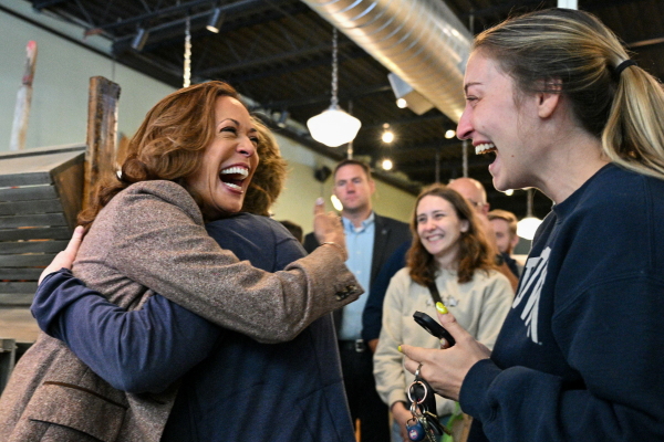 Vice President Harris greets people during a campaign stop at Penzeys Spices in Pittsburgh on Sept. 7, 2024.
