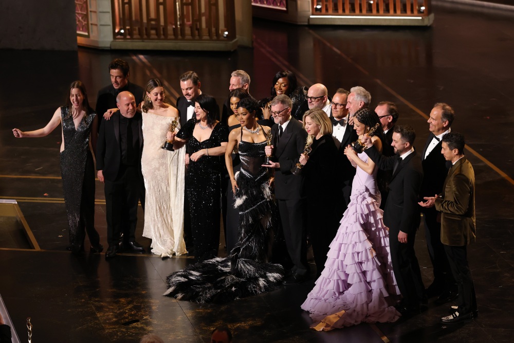 The cast and crew of <em>One Battle After Another</em> accept the Academy Award for best picture at the 2026 Oscars. (Getty Images)