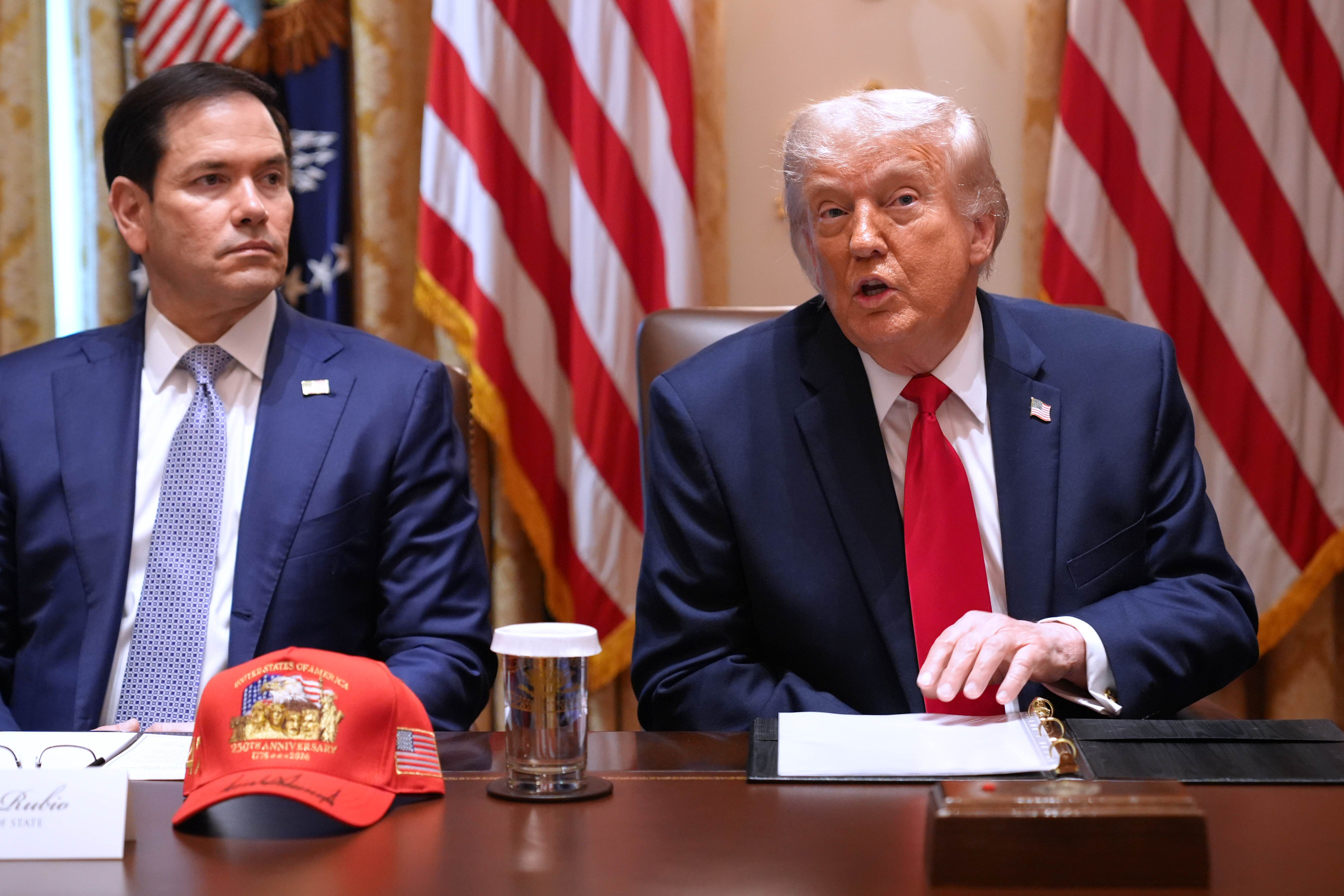 President Trump, next to Secretary of State Marco Rubio, speaks during a Cabinet meeting at the White House on Wednesday. (AP)