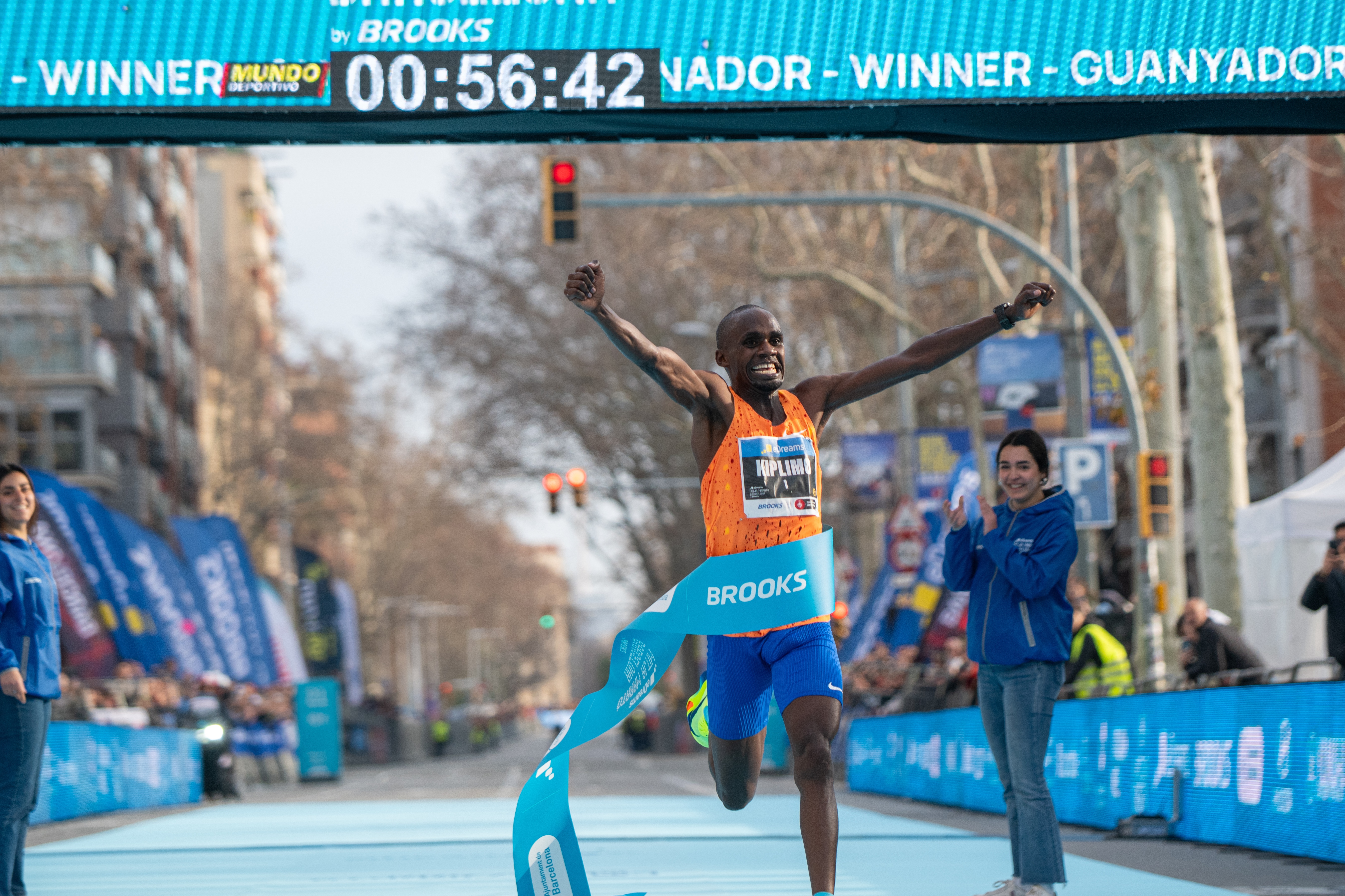 Race winner Jacob Kiplimo breaks the world record at the eDreams Mitja Marato de Barcelona, on Sunday in Barcelona, Catalonia, Spain.