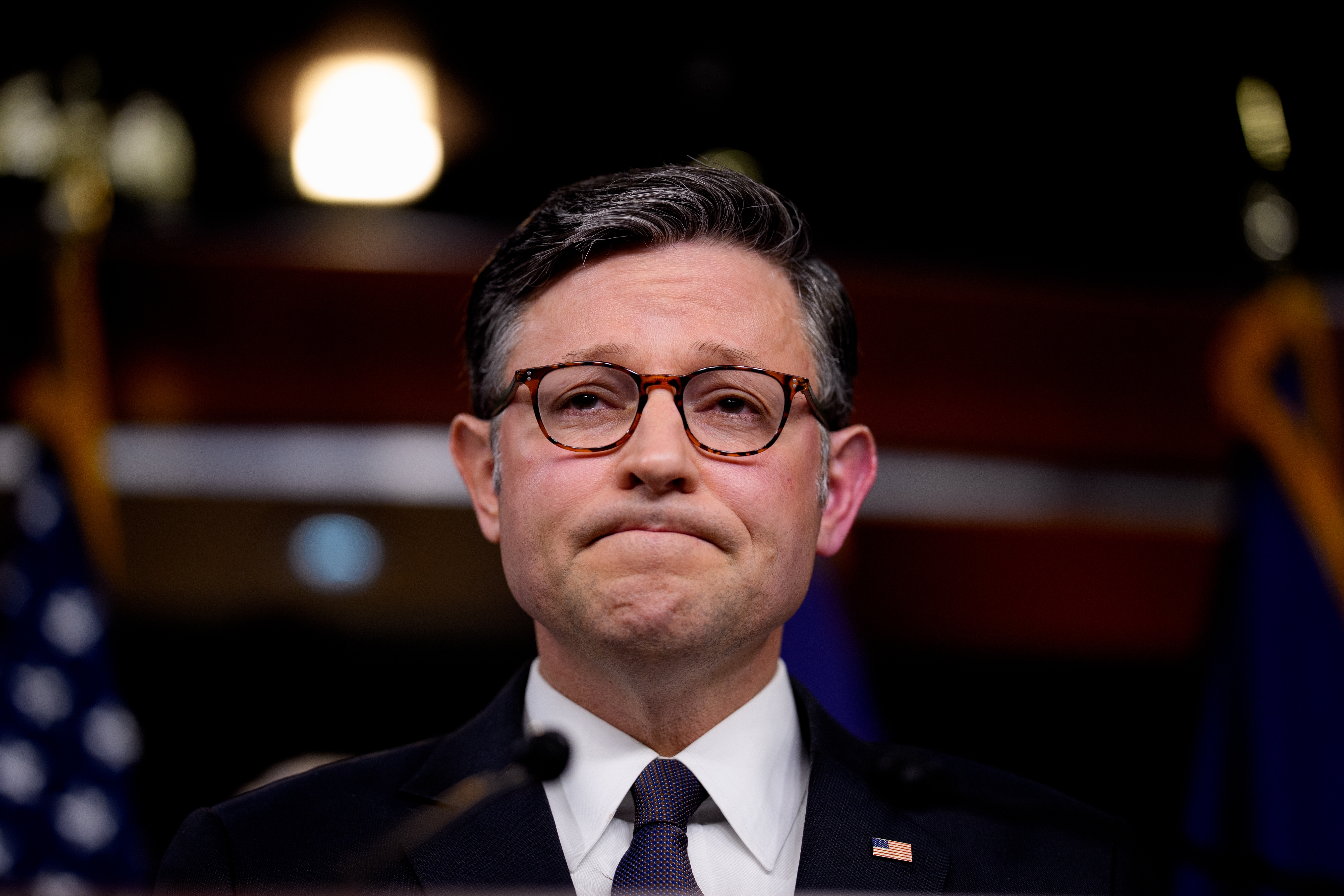Speaker of the House Mike Johnson, R-La., appears at a news conference at the U.S. Capitol on May 6. Republicans are working to pass a sweeping multi-trillion dollar plan to reshape tax, energy and immigration policy.